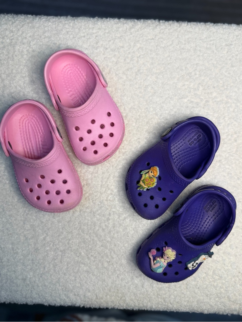 CROCS Kids Pink and Purple Clog Sandals with Charms